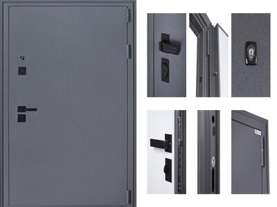 Входная дверь АСД "Беркут" (умная электронная дверная ручка с отпечатком пальца Smart lock T888 Черная) Букле графит/Матовый белый