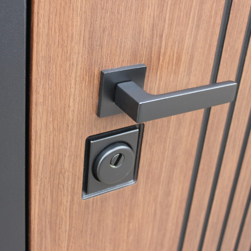 Входная дверь АСД "Velvet" с зеркалом (биометрический замок Smart lock R06) Муар черный/Капучино