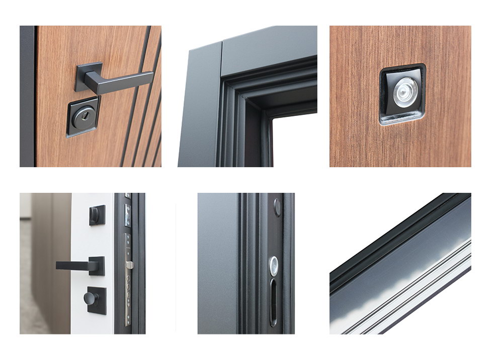 Входная дверь АСД "Velvet" с зеркалом (биометрический замок Smart lock Y23) Муар черный/Капучино